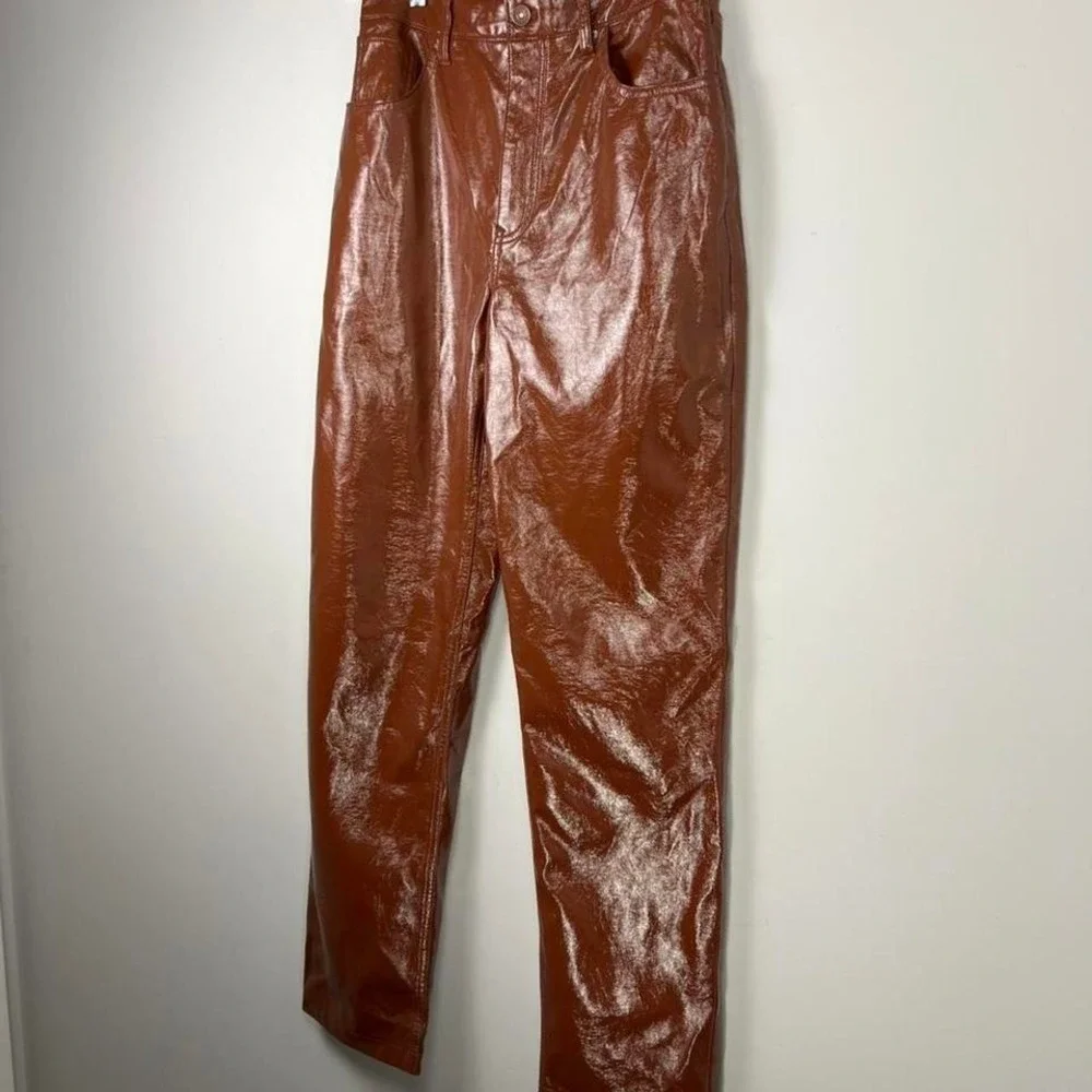 Abercrombie 90s Ultra High Rise Coated Pants Brown Straight Size 28 - Picture 4 of 8